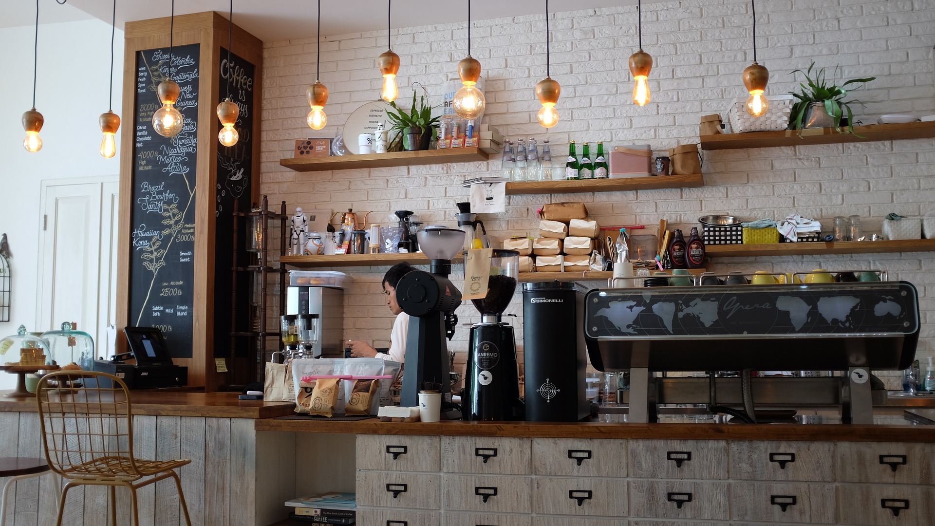 Coffee shop counter with drinks
